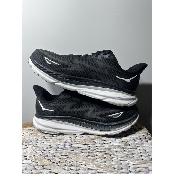 Hoka One One Clifton 9 Running Shoes Mens 12.5 2E WIDE Black Comfort Sneaker - Picture 6 of 15